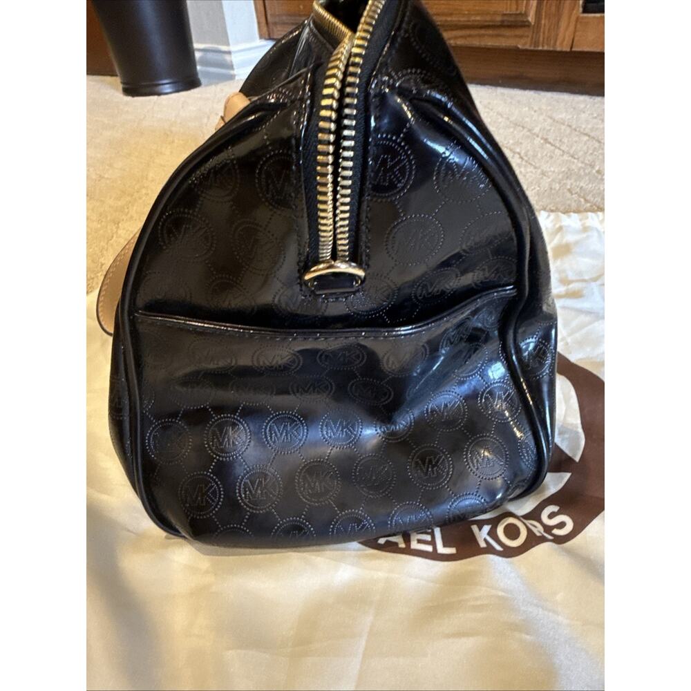 Michael Kors Grayson Black Patent Leather Satchel MK Logo Monogram Handbag Purse - Picture 4 of 10